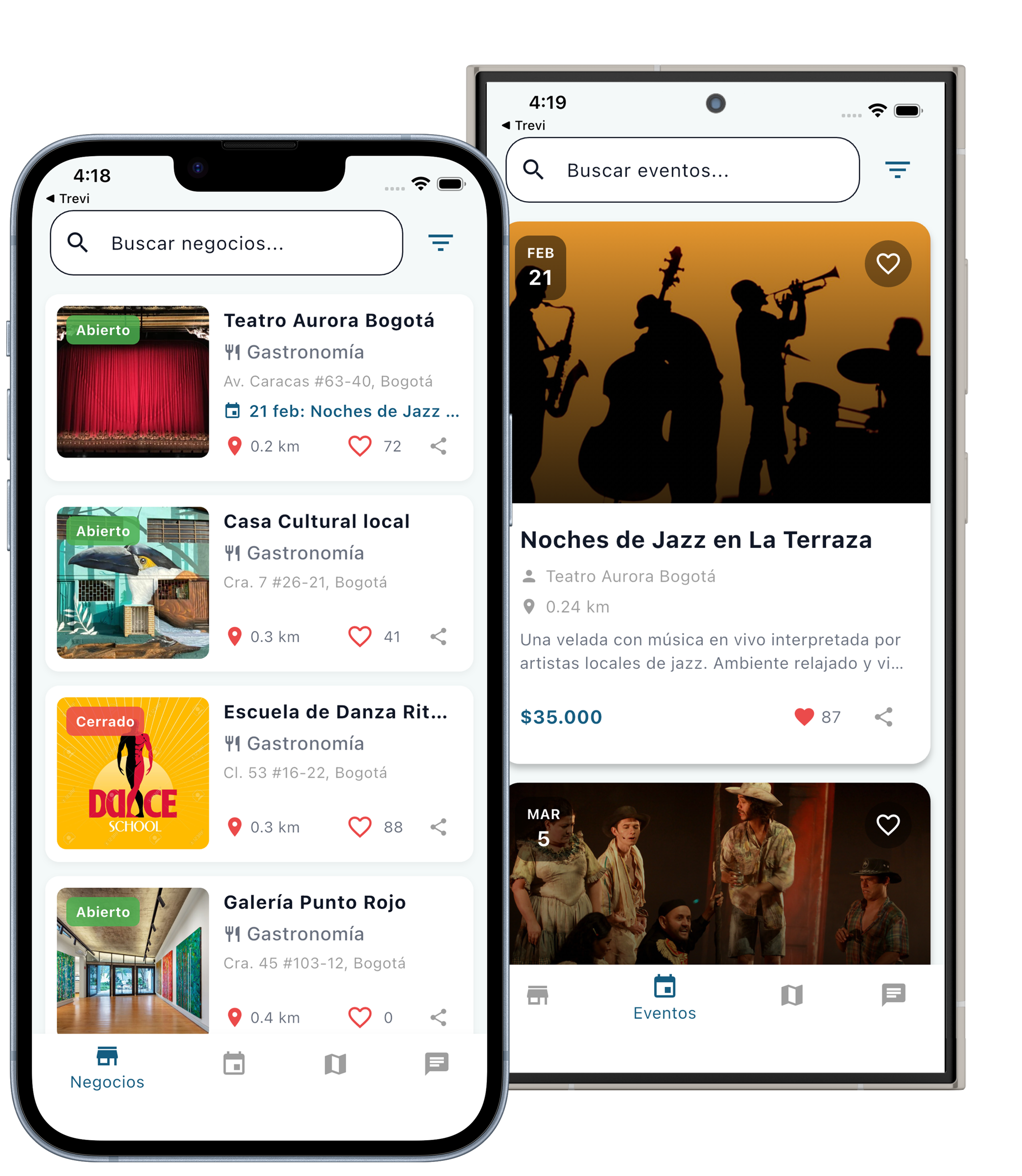 App Trevi — negocios y eventos de Bogotá